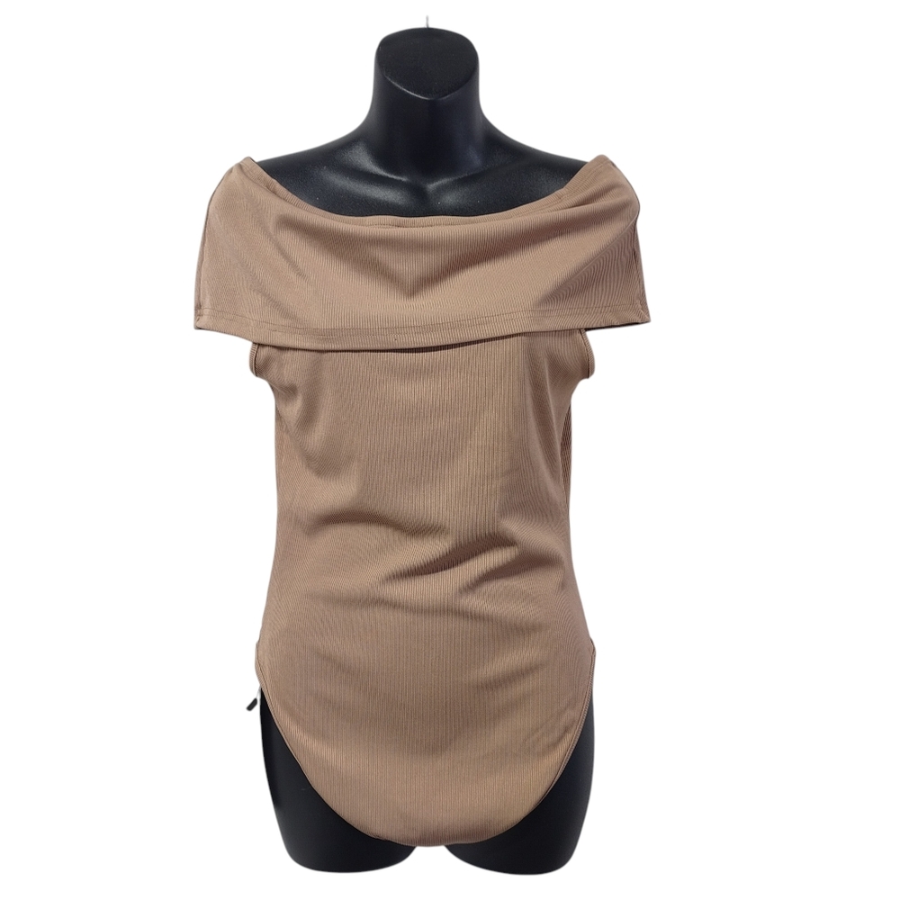 Yozy Women's Brown Off The Shoulder RIb Knit Sleeveless Bodysuit Size Medium NWT